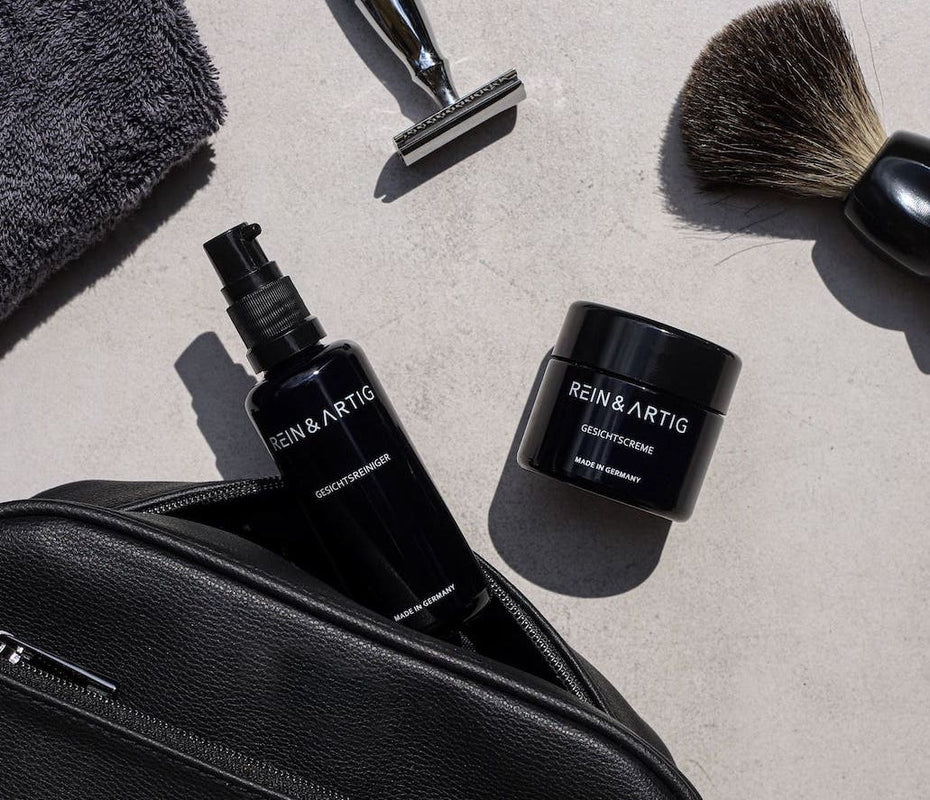 REIN & ARTIG Mann Vegane Hautpflege Set für Männer Natürlich Einfach Gesichtscreme Gesichtsreiniger Rasierer 